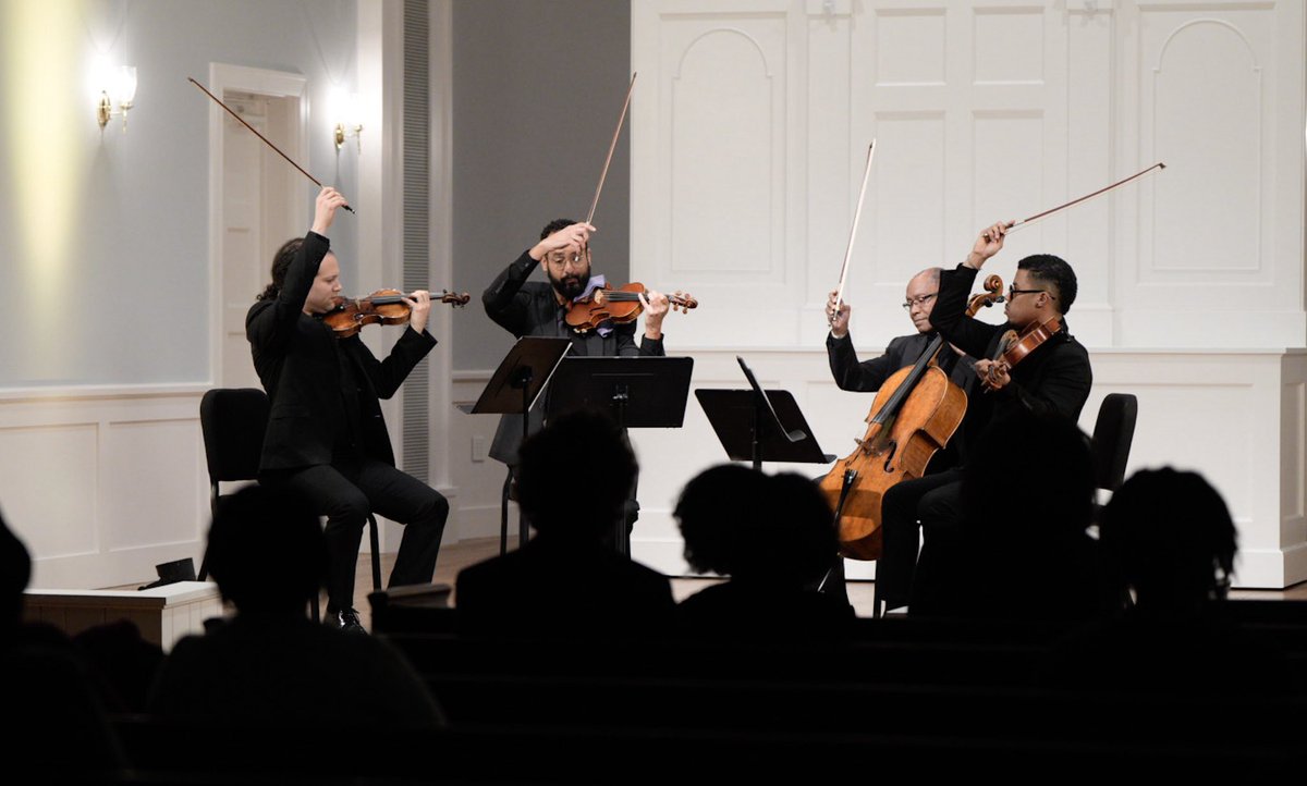 Colour of Music Festival Quartet commenced their program today with a sophisticated &amp; stirring performance of Joseph Bologne, Le Chevalier de Saint-Georges’, Quartet No. 4 in C Minor, Op. 1
L-R: Romuald Grimbert-Barré &amp; James Keene, Violin
Kenneth Law, Cello
Caleb Georges, Viola