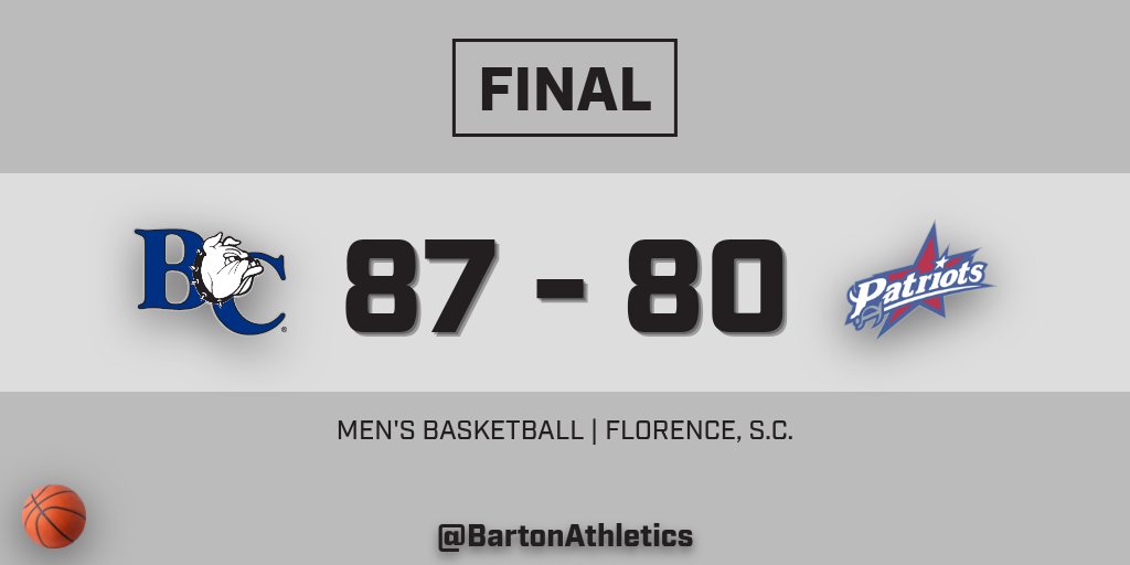 BartonAthletics's tweet photo. Final | Men's Basketball | BULLDOGS WIN! . Barton 87, Francis Marion 80 . Florence, S.C. . Isaiah Davis, Sean Quick-Streeter (2⃣8⃣ points each) . Barton is the 7⃣th seed in the @ConfCarolinas Championship, will face No. 1⃣2⃣ Shorter on Sunday at 5⃣ p.m., in Franklin Springs, Ga. https://t.co/971jbwcMbu