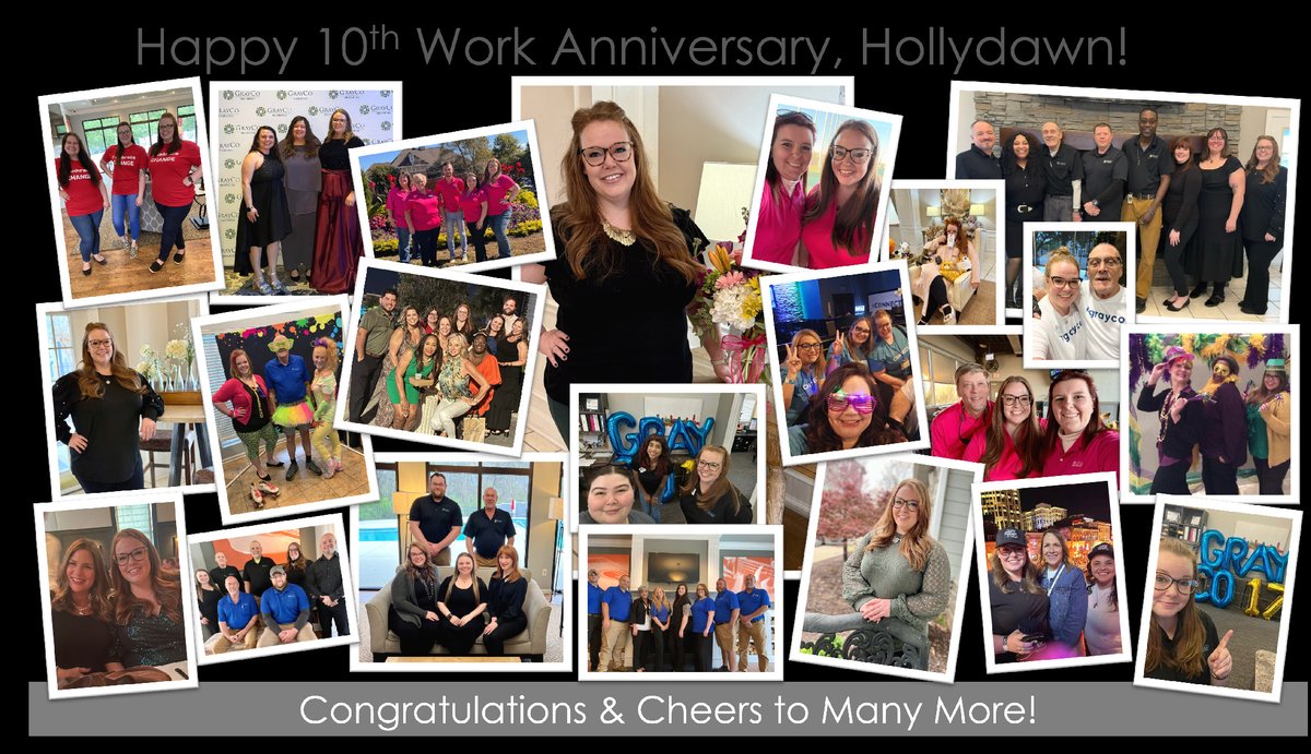 Thank you, Hollydawn for your 10 years of service! 🎉👏🙌
We appreciate you! Cheers to many more! 🥂
#graycoteam #graycopropertiesllc #graycogreatness #milestoneworkanniversary