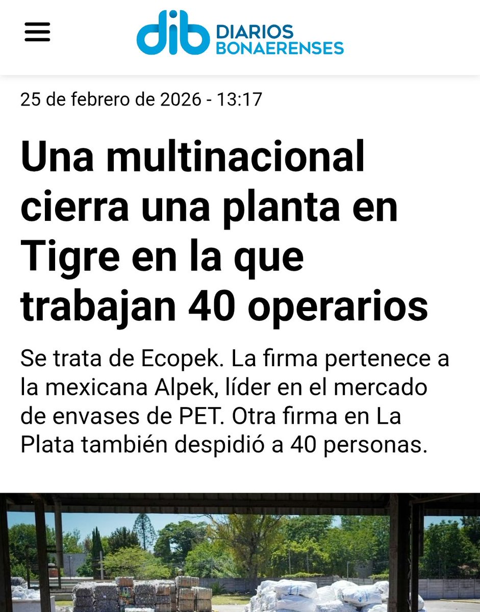 La crisis industrial en Argentina ya afecta a las multinacionales mexicanas.

Corona recorta empleo y Alpek cierra una planta de envases de PET.

El industricidio de Milei abarca casi la totalidad de subsectores en la manufactura.