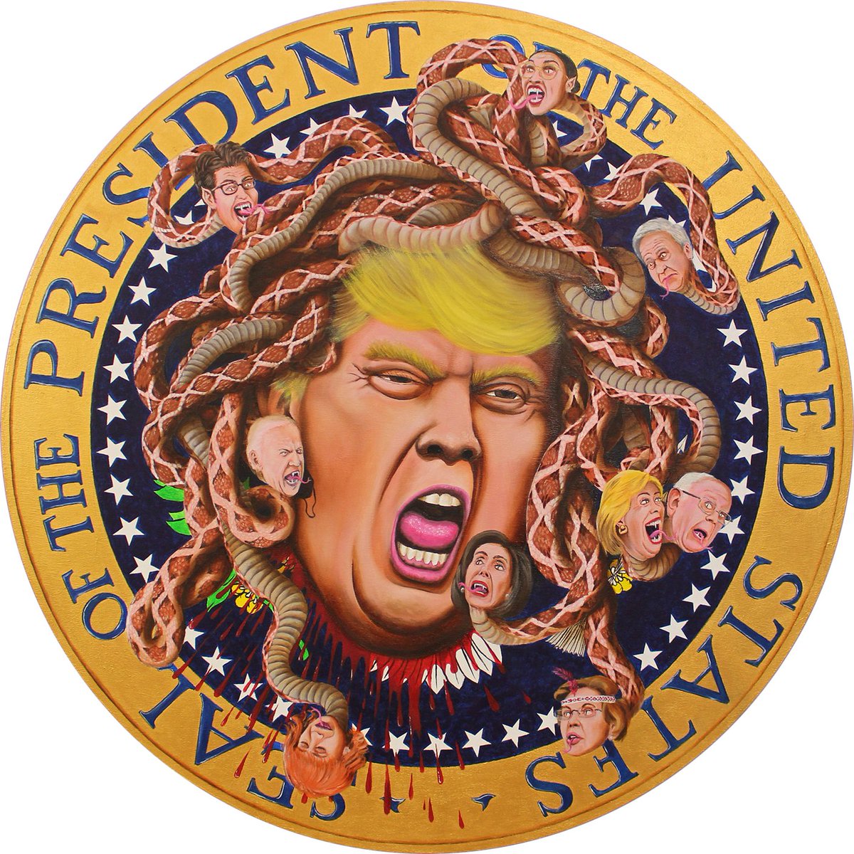 Nachi_FREE's tweet photo. Trump’s State of the Union 2020 VS 2026 – Funny what has changed and stayed the same from Trump’s first term VS his second term. While some characters are no longer relevant, the dumpster fire they all helped fuel keeps on burning.
#SOTU2026 #Trump #AOC #MAGA #Medusa #painting https://t.co/gLpKAf8MJt