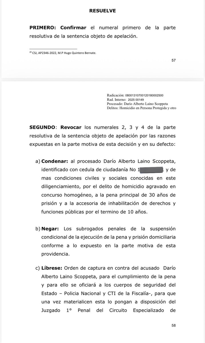 #Atención | El Tribunal Superior de Barranquilla condenó a 30 años de prisión a Darío Alberto Laíno Scopetta y ordenó su captura inmediata. Laíno fue pieza fundamental en la cúpula del Bloque Norte de las AUC en el Atlántico