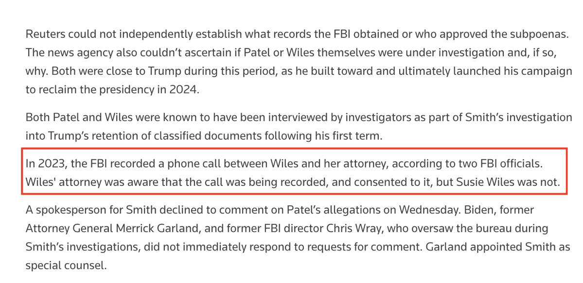 Everyone's buried the lede here.

It's not just that the FBI subpoenaed Kash and Susie's phone records. The FBI surreptitiously recorded a phone call between Wiles AND HER LAWYER! Even worse, the lawyer KNEW the FBI recorded the conversation, and didn't tell Wiles!