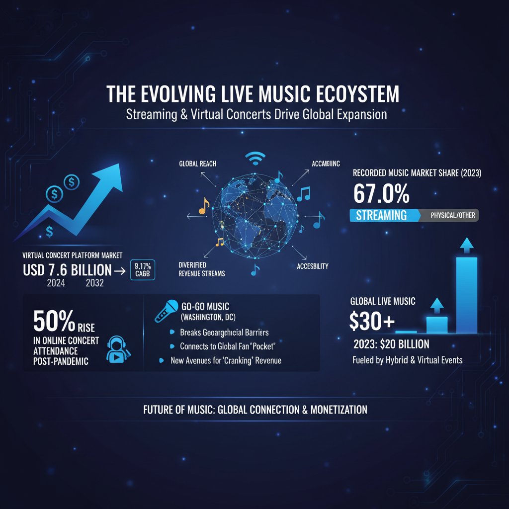 BeatRepublicMG's tweet photo. 📷 The music game is flipping! Live streaming &amp; virtual concerts are breaking barriers, letting niche sounds like DC's Go-Go go global! From $7.6B in 2024 to a $12.5B market by 2032, it's a 9% annual boom! 📷 With streaming hitting 67% of the market, it's a whole new world https://t.co/cSp7kFsRhn