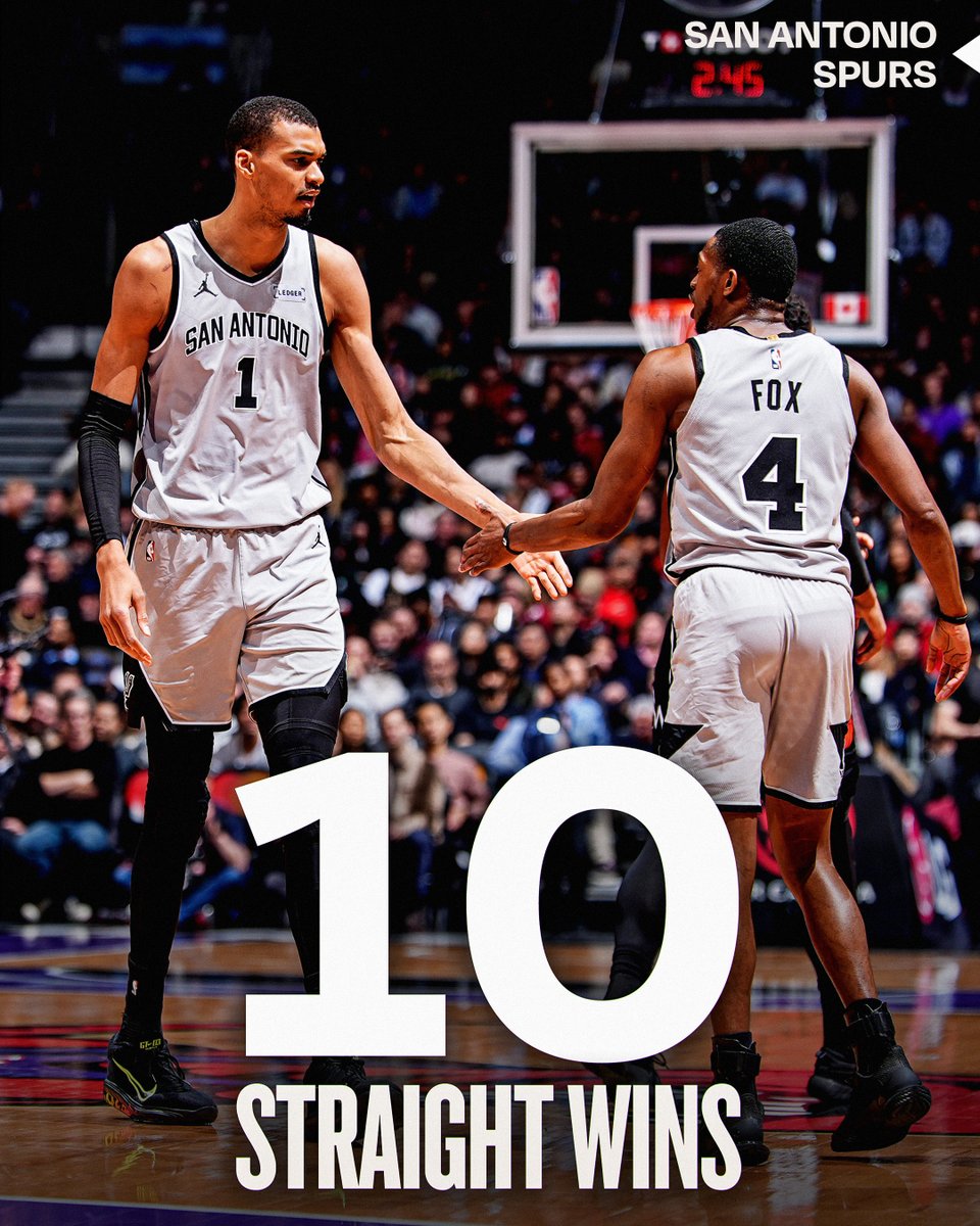 10 straight for San Antonio 🚨

The Spurs come back from 15 down in the 2nd half to win in Toronto, giving them their first 10-game win streak since 2015-16!