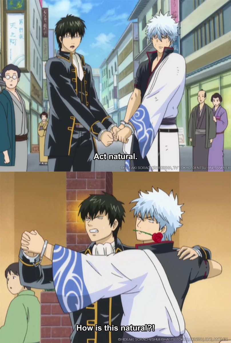 Trying to act nonchalant while someone talks about your favorite anime. (via Gintama)