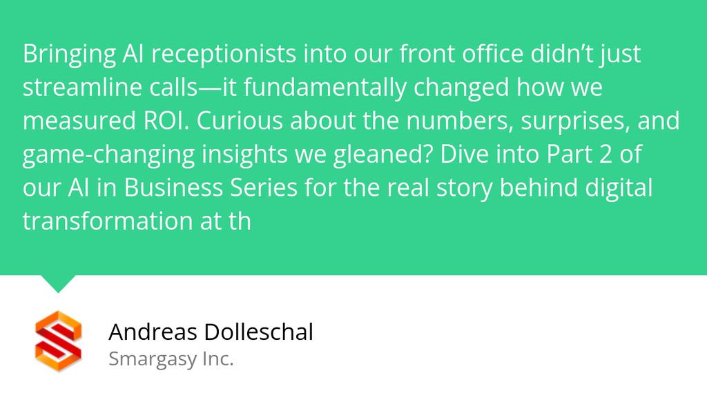 Ghkar's tweet photo. Bringing AI receptionists into our front office didn’t just streamline calls—it fundamentally changed how we measured ROI. 

Read the full article: AI in Business Series Part 2: Real ROI – What We Learned Implementing AI Receptionists
▸ https://t.co/QmtpQv2Y5u https://t.co/ayb410q2WV