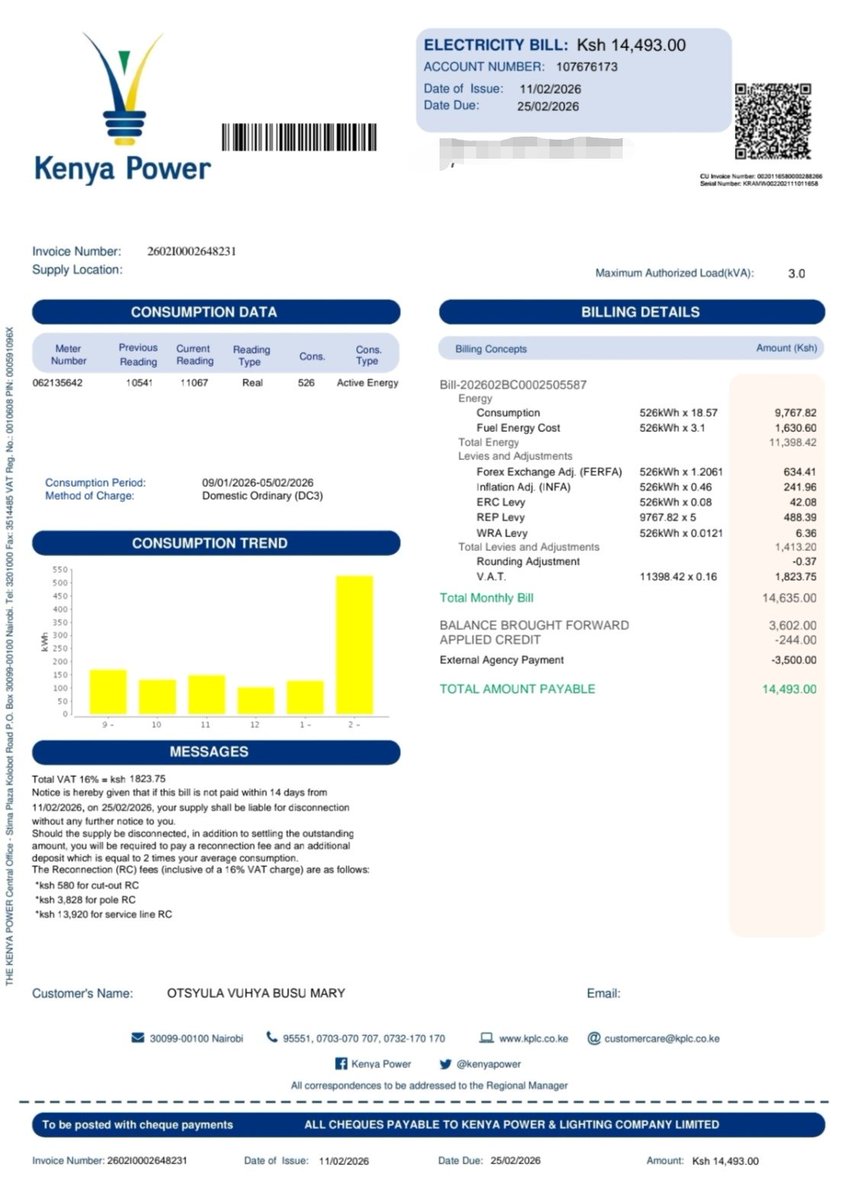 majiva's tweet photo. @KenyaPower_Care there was an erroneous reading of my electricity meter that recorded a figure beyond the current reading. This was reported to the local office and an adjustment was made but the same doesn't reflect in the billing system. 

Kindly assist to remedy the anomaly https://t.co/eFfSE6FcBP