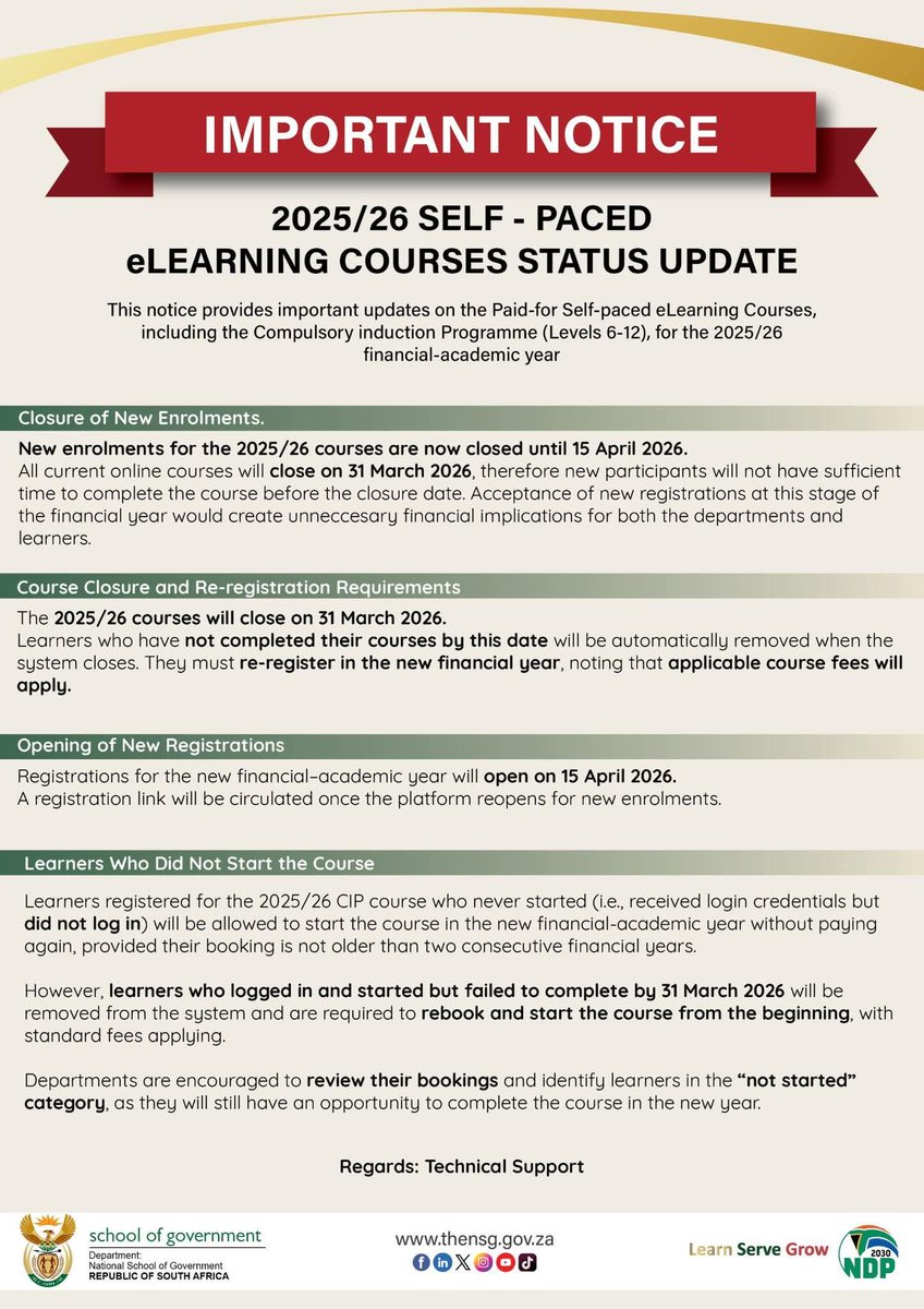 📷 Important updates on the Paid-for Self -paced eLearning courses!
#YouthEmploymentSA #eLearning #youth #selfstudy