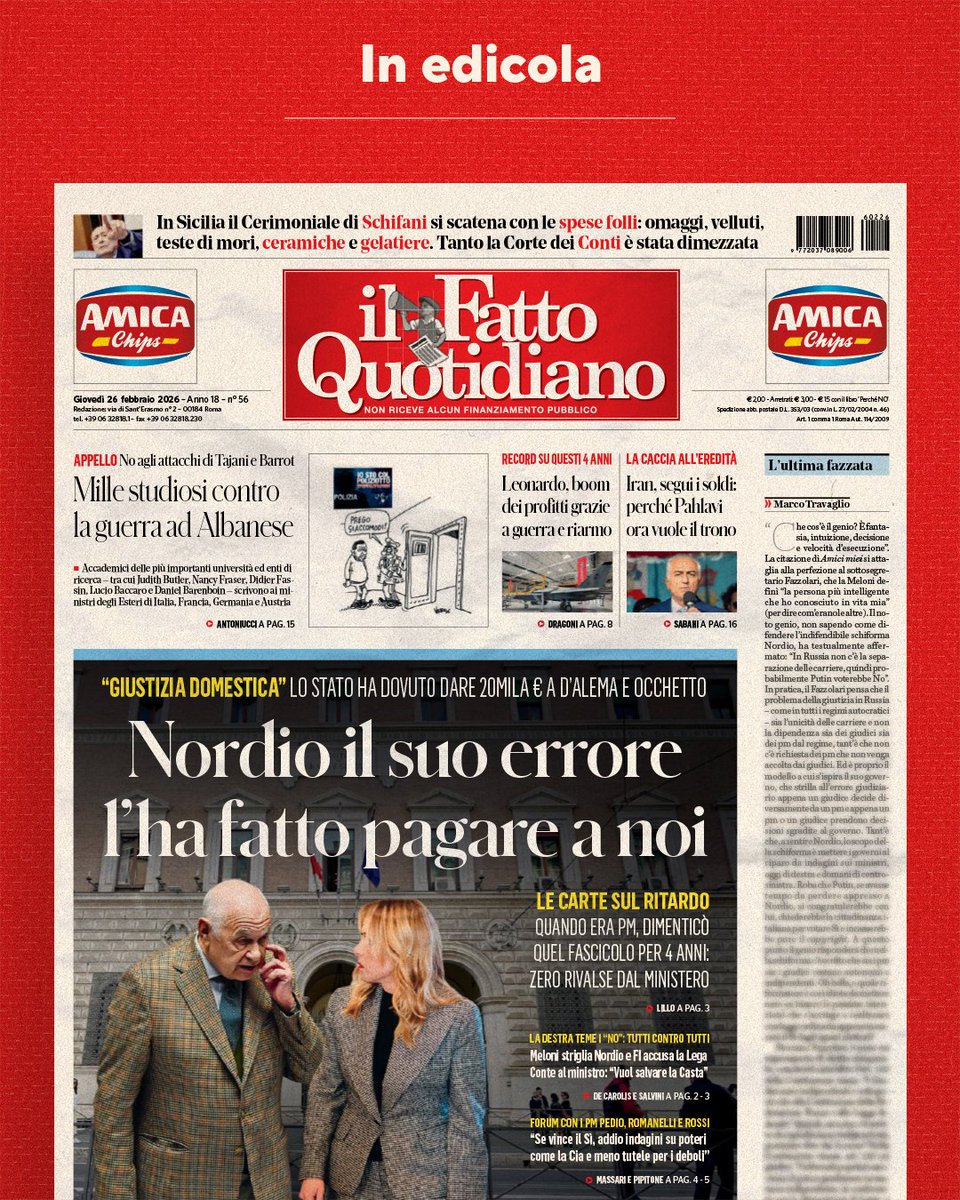 Nordio il suo errore l'ha fatto pagare a noi 

Leggi il Fatto Quotidiano👉 ilfat.to/primapagina