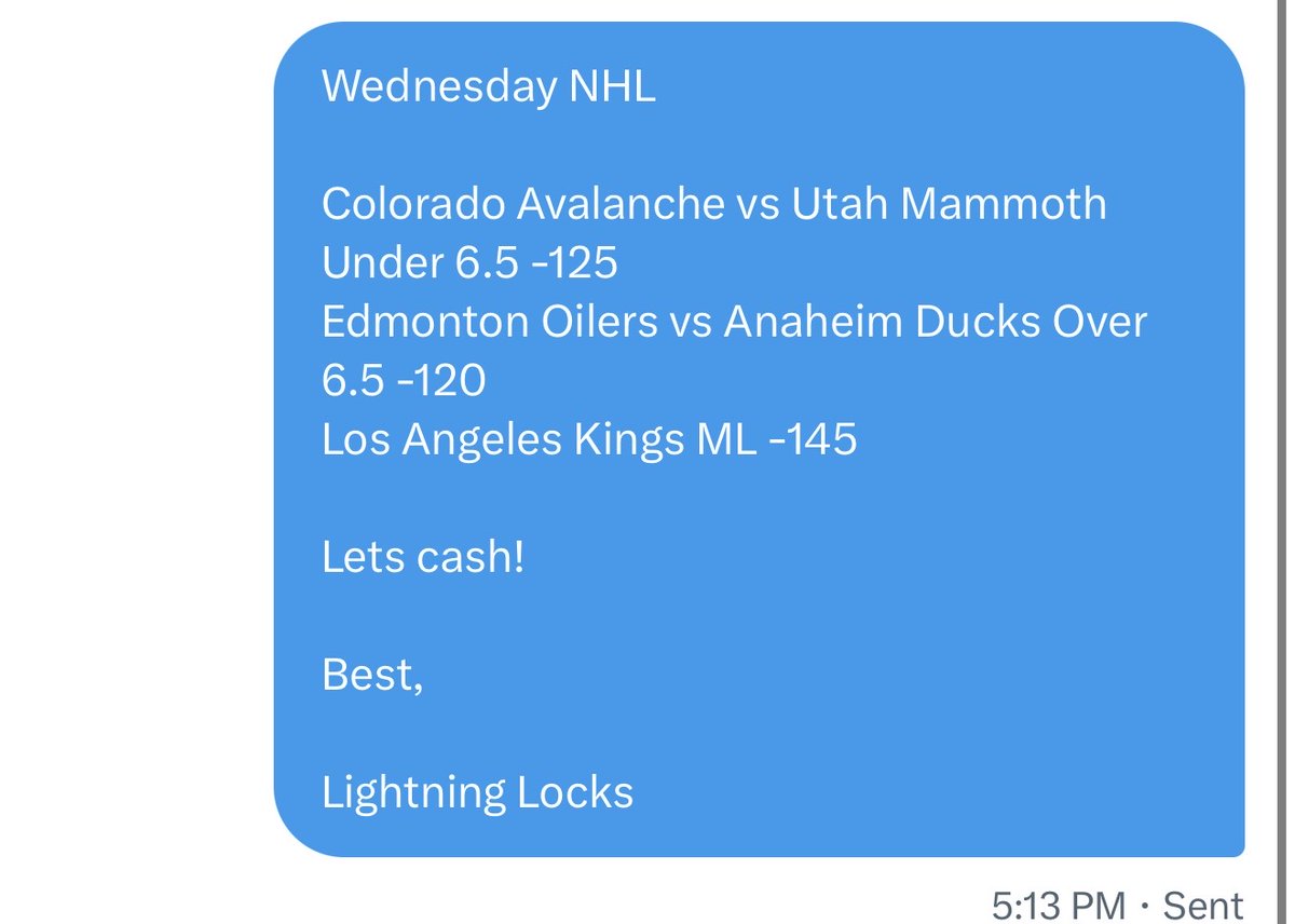 LightningLockz's tweet photo. ✅🏒Avalanche UNDER 6.5 -125
✅🏒Oilers OVER 6.5 -120
👎🏒Kings ML -145

2-1 on the CBB 3 Pack 🔥🔥🔥 https://t.co/oVs3KGCt5m