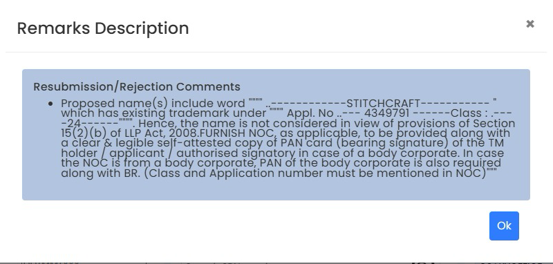 Dear <a href="/MCA21India/">Ministry of Corporate Affairs</a> <a href="/HelpdeskMCA21V3/">Helpdesk-MCA21V3</a> 
We applied for xxxxxxxx name followed by stitchcraft LLP.

Now the question is there is no xxxxxxx name in MCA as well as Trademark but as a extra ordinary steps, you have quoted the following query which is against the EODB and illogical.