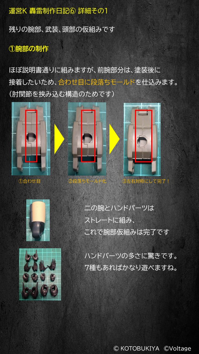 運営K轟雷制作日記 ⑥ 仮組み残りは腕部、武装、頭部です。 後ハメ加工