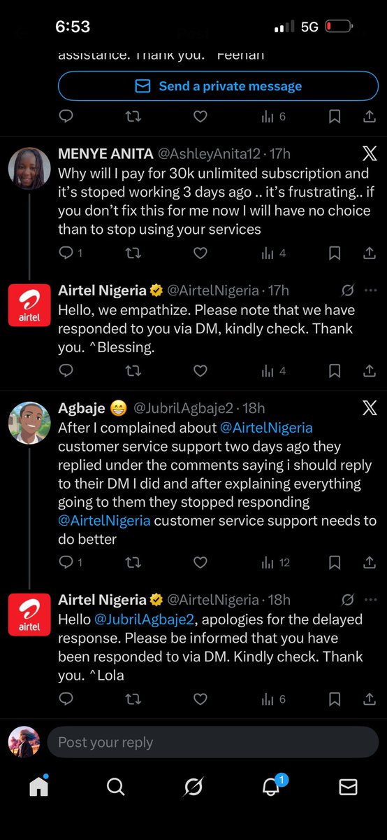 kakulatorx's tweet photo. @channelstv @NgComCommission @AirtelNigeria 
Many customers are tired of Airtel. We pay for data, but when there’s a problem, nothing gets fixed. This is frustrating. Please refund my money. https://t.co/CiyWFvwLZL