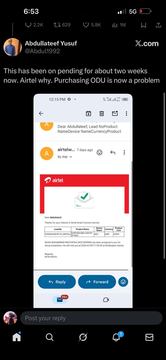 kakulatorx's tweet photo. @channelstv @NgComCommission @AirtelNigeria 
Many customers are tired of Airtel. We pay for data, but when there’s a problem, nothing gets fixed. This is frustrating. Please refund my money. https://t.co/CiyWFvwLZL