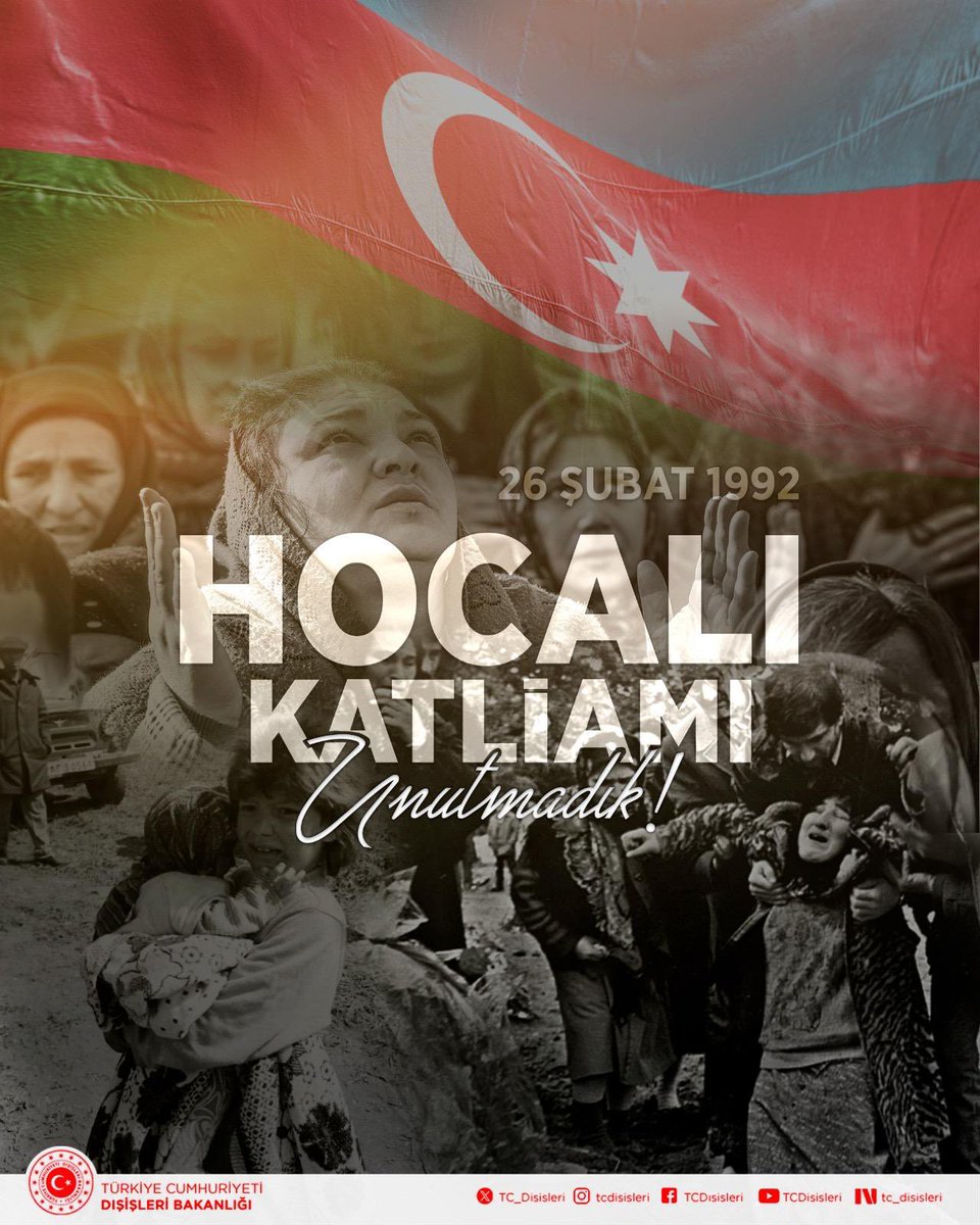 26 Şubat 1992’de Hocalı’da katledilen Azerbaycanlı kardeşlerimizin aziz hatırasını saygı ve rahmetle anıyor, Can Azerbaycan’ın acısını daima kalbimizde hissediyoruz.