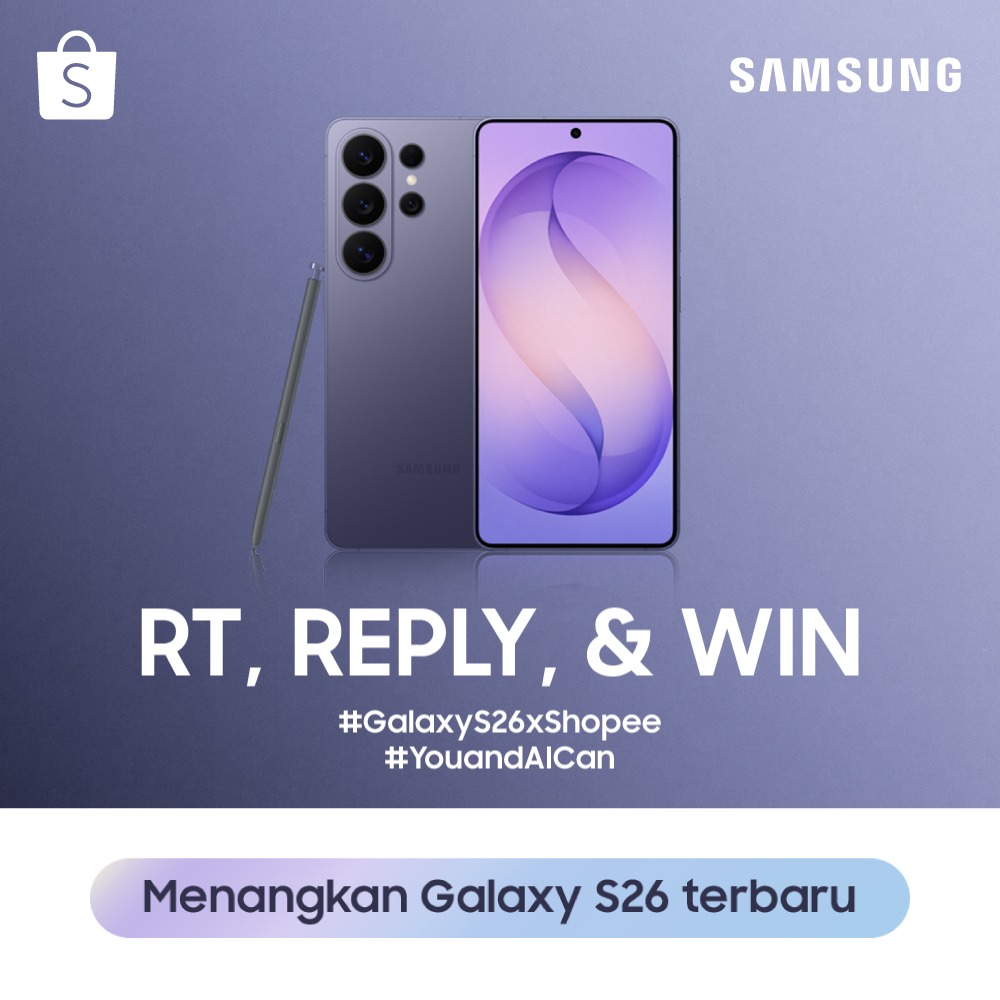 ShopeeID's tweet photo. ✨ GIVEAWAY GALAXY S26 ✨

Ada Samsung Galaxy S26 senilai 16,4JT++ nih!

Caranya:
•⁠  ⁠FOLLOW @ShopeeID
•⁠  ⁠RT &amp; Klik banner
•⁠  ⁠REPLY “Suka banget Privacy Display di #GalaxyS26Ultra, bikin bebas dari orang yang suka kepoin layar HP aku! #GalaxyS26xShopee"

Good luck!