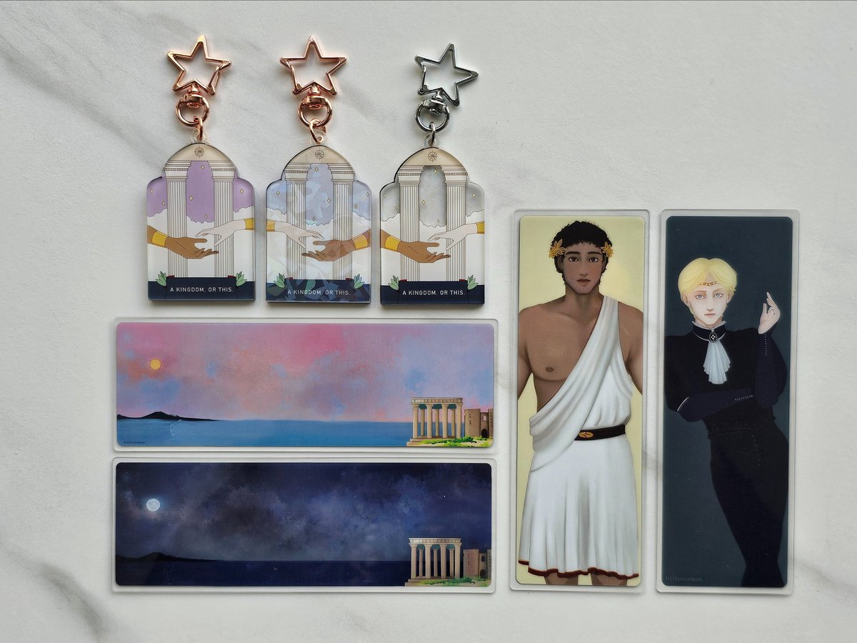 fantastic news for my two supporters, hehe ;u; shipping to the usa is now available for my captive prince keychains, bookmarks, and prints until the 2nd of May! 💙