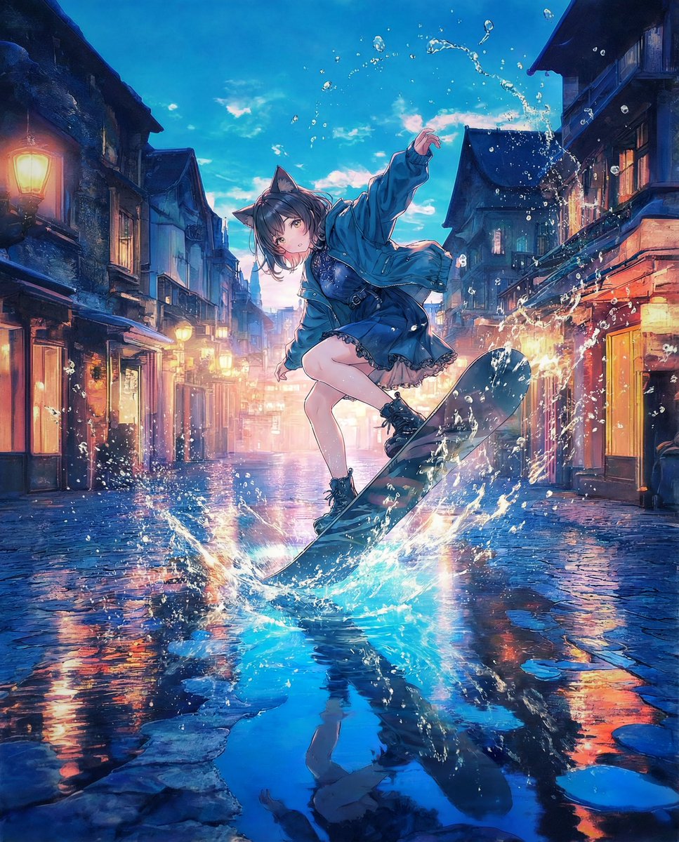 雨上がりのトリック🏂 #AIart
