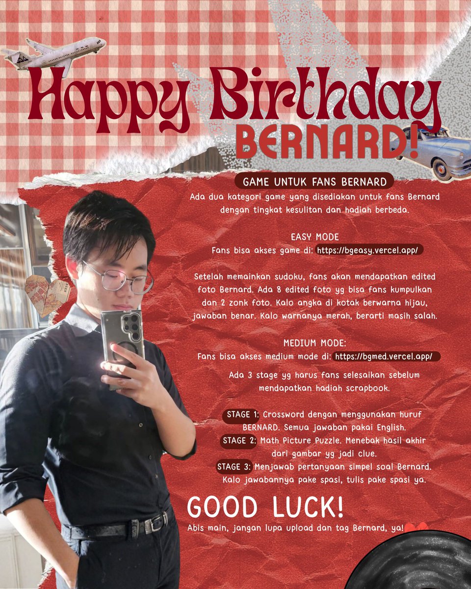 pengenkerjaa's tweet photo. ✨️Bernard's Main Birthday Project✨️
Guys ikutan main game yuk, nanti bisa dapet photocard online sampai scrapbook loh 😉
Easy : https://t.co/esDwJ8GTu9
Medium: https://t.co/6Dpo1Noi1k
Cast lain: https://t.co/ynre78g4as
#HAPPYBERnardDAY #Born2Be2nard #BERNtoShine #Bernard https://t.co/z1Lcjjg2Py