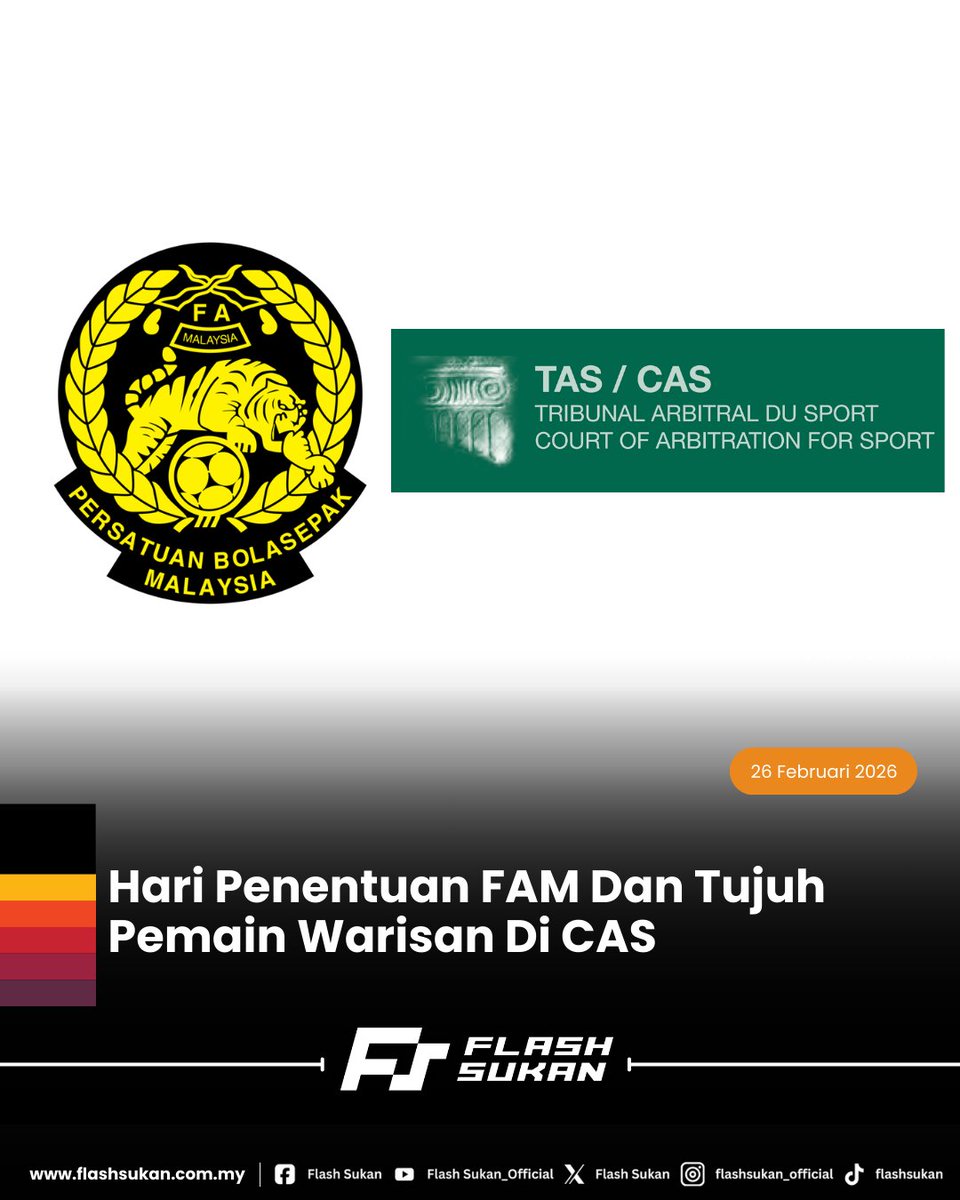 FlashSukan's tweet image. Prosiding berkenaan menjadi detik paling penting dalam polemik yang melanda skuad kebangsaan sejak beberapa bulan lalu, dengan keputusan dijangka diketahui seawal jam 5 pagi Jumaat waktu Malaysia.

flashsukan.com.my/hari-penentuan…

#FAM #7PemainWarisan #CAS #FlashSukan