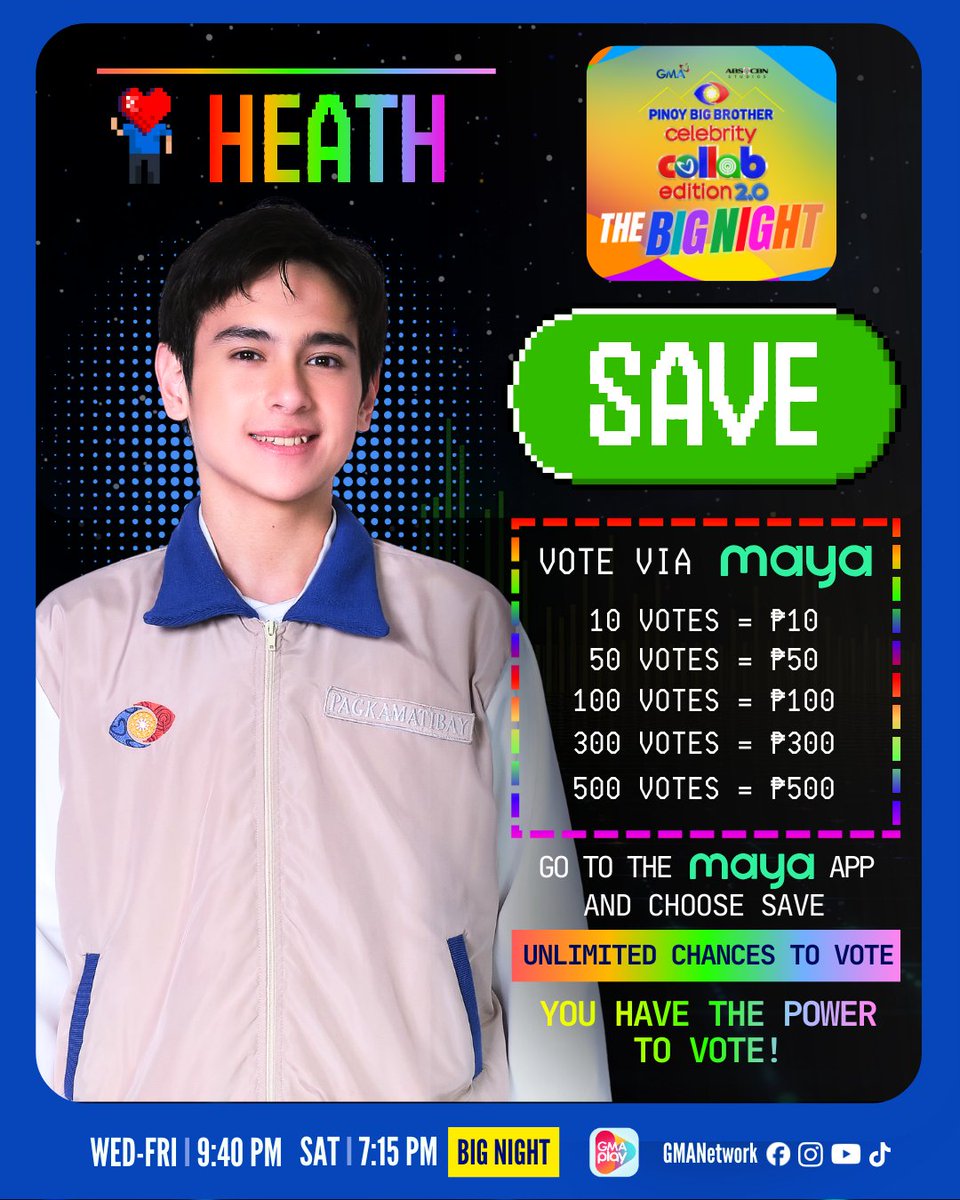 Vote to choose HEATH as your KAPUSO BIG WINNER with Maya! ✨🏠

Don’t miss the Big Night this Saturday at 7:15 PM on GMA Network!

#GMAPBBCollab