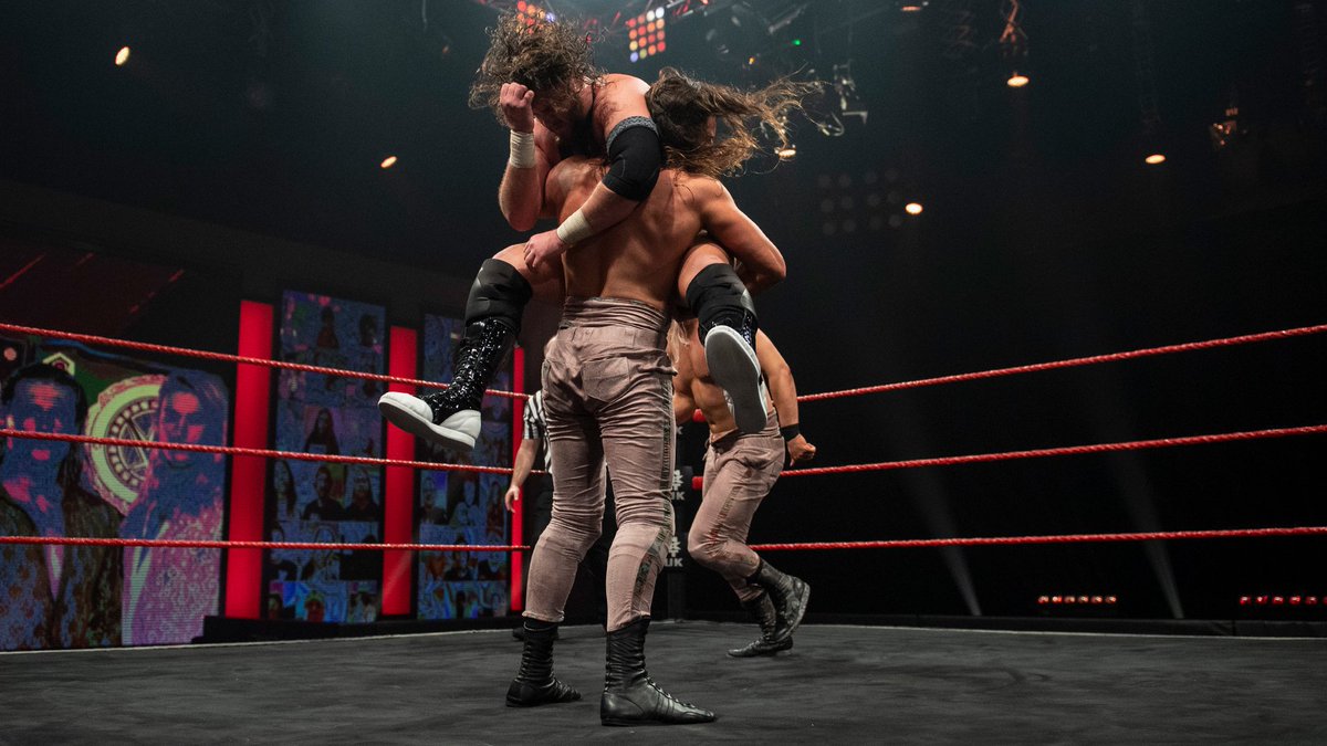 NXTUK_Legacy's tweet photo. Feb. 25, 2021:
At BT Sport Studios, #PrettyDeadly (@KitWilson_PD & @EltonPrince_PD) defeated #Gallus' @m_coffey90 & @WolfgangYoung with Spilt Milk to win the #NXTUK Tag Team Championships! #YesBoy #AndNew
📸 WWE https://t.co/kLpg3yEuOp