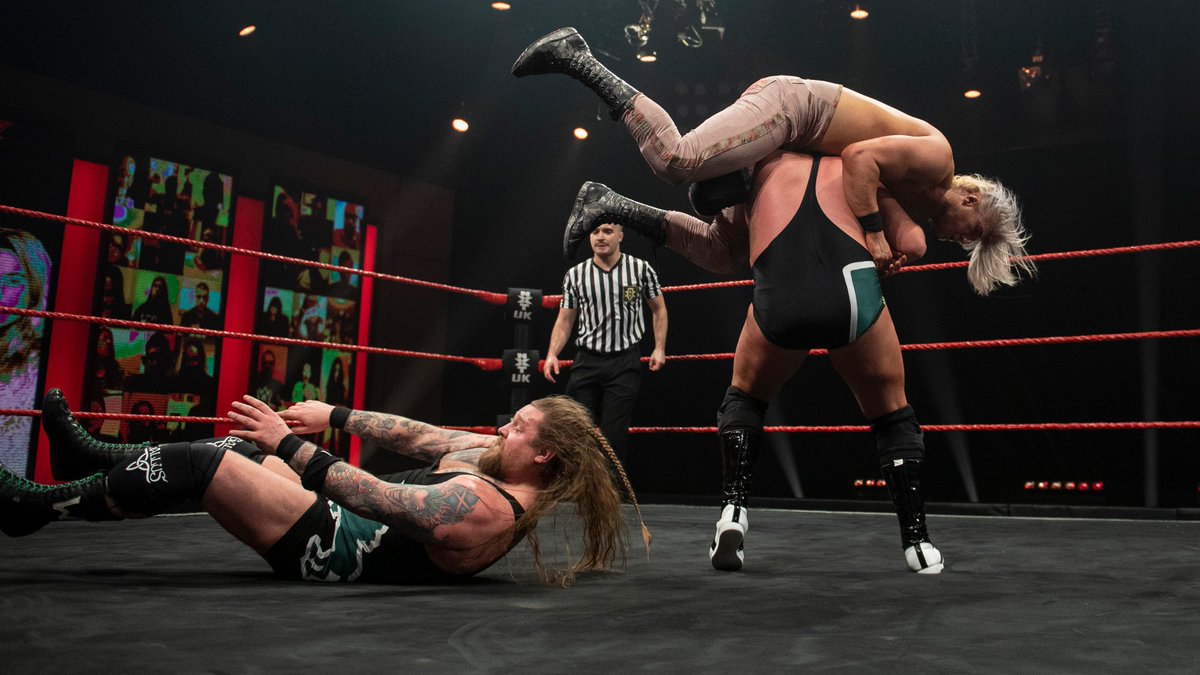 NXTUK_Legacy's tweet photo. Feb. 25, 2021:
At BT Sport Studios, #PrettyDeadly (@KitWilson_PD & @EltonPrince_PD) defeated #Gallus' @m_coffey90 & @WolfgangYoung with Spilt Milk to win the #NXTUK Tag Team Championships! #YesBoy #AndNew
📸 WWE https://t.co/kLpg3yEuOp