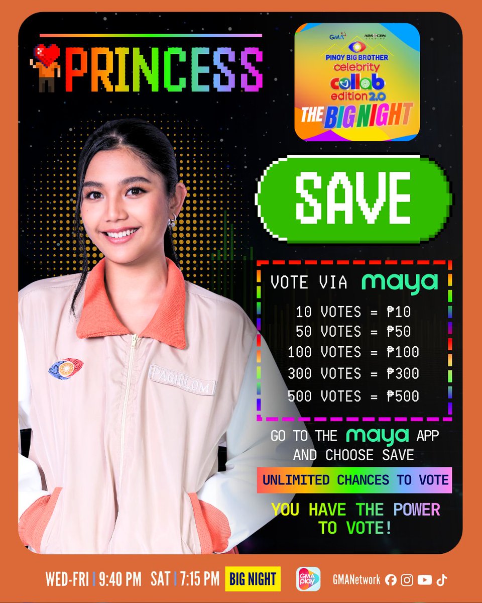 Vote to choose PRINCESS as your KAPUSO BIG WINNER with Maya! ✨🏠

Don’t miss the Big Night this Saturday at 7:15 PM on GMA Network!

#GMAPBBCollab