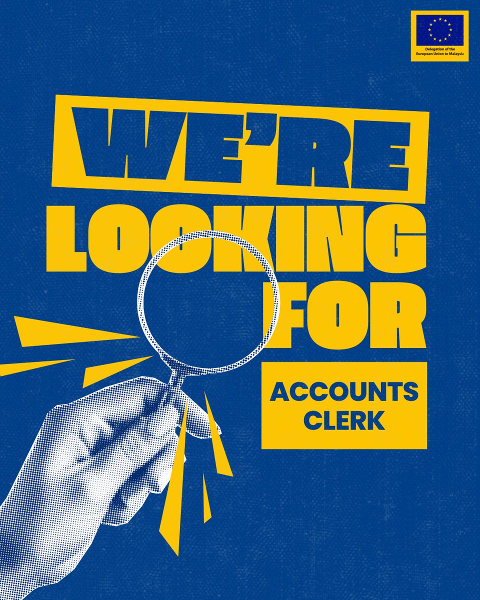 EUinMalaysia's tweet photo. The Delegation of the European Union to Malaysia is hiring in the following position:

📑 Accounts Clerk - LA III

Application deadline: 16 March 2026

🔗 Find out more about the role and apply via https://t.co/cznMnSIgv7

#EUinMalaysia 🇪🇺🤝🇲🇾 https://t.co/LsXh3rEW6m