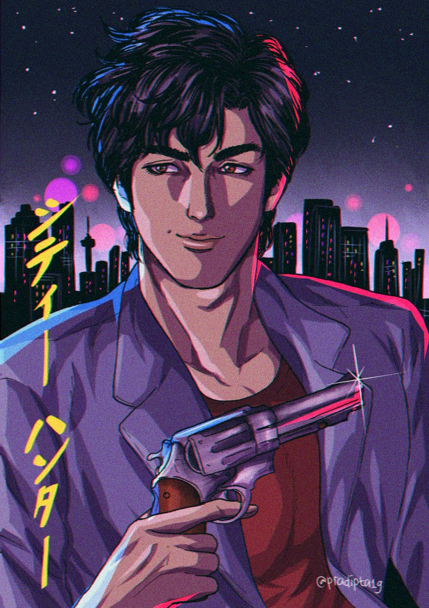 Today is #Cityhunter anniversary!
#シティーハンターの日 #シティーハンター 
Ryo Saeba fanart by me 🌃🔫