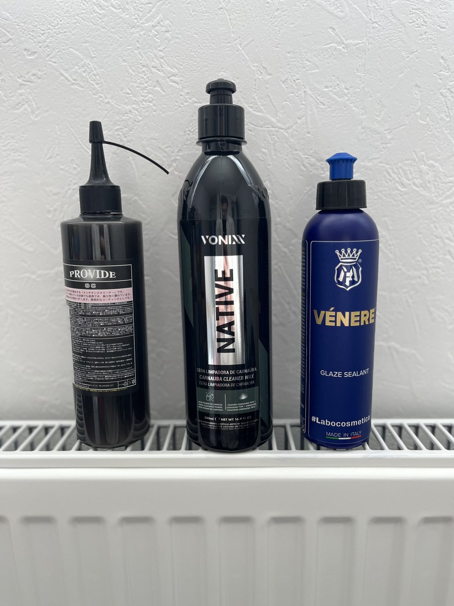 toriaezu674's tweet image. ・OCメンテナンスクリーナー
・VONIXX カルナバクリーナーワックス
・Labocosmetica VENERE

この3種類はコーティング、ワックス前の下地処理という扱いでいいのでしょうか？？

#provide
#vonixx 
#labocosmetica