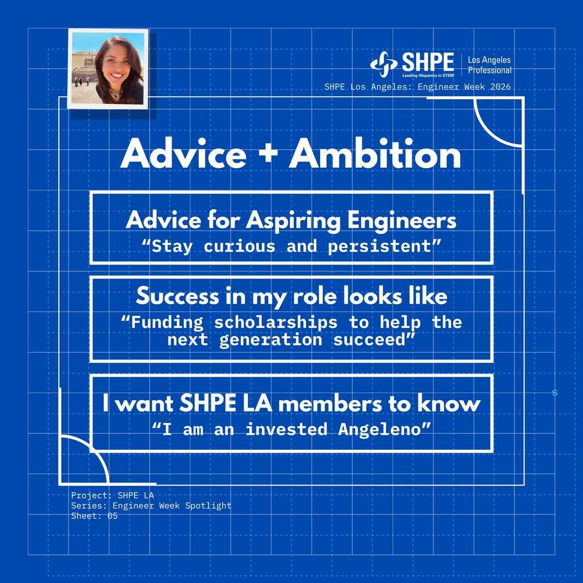 shpelosangeles's tweet photo. 🚀 Engineer Week Spotlight: Sonia Sanchez
Director of Client Services LA Water at AECOM &amp; SHPE LA Director of Fundraising &amp; Finance
“Racing a triathlon during South Africa’s ‘Day Zero’ reshaped how I think about infrastructure and sustainability.”
#EngineerWeek #SHPE #WomenInSTEM https://t.co/lfak1mpVWg