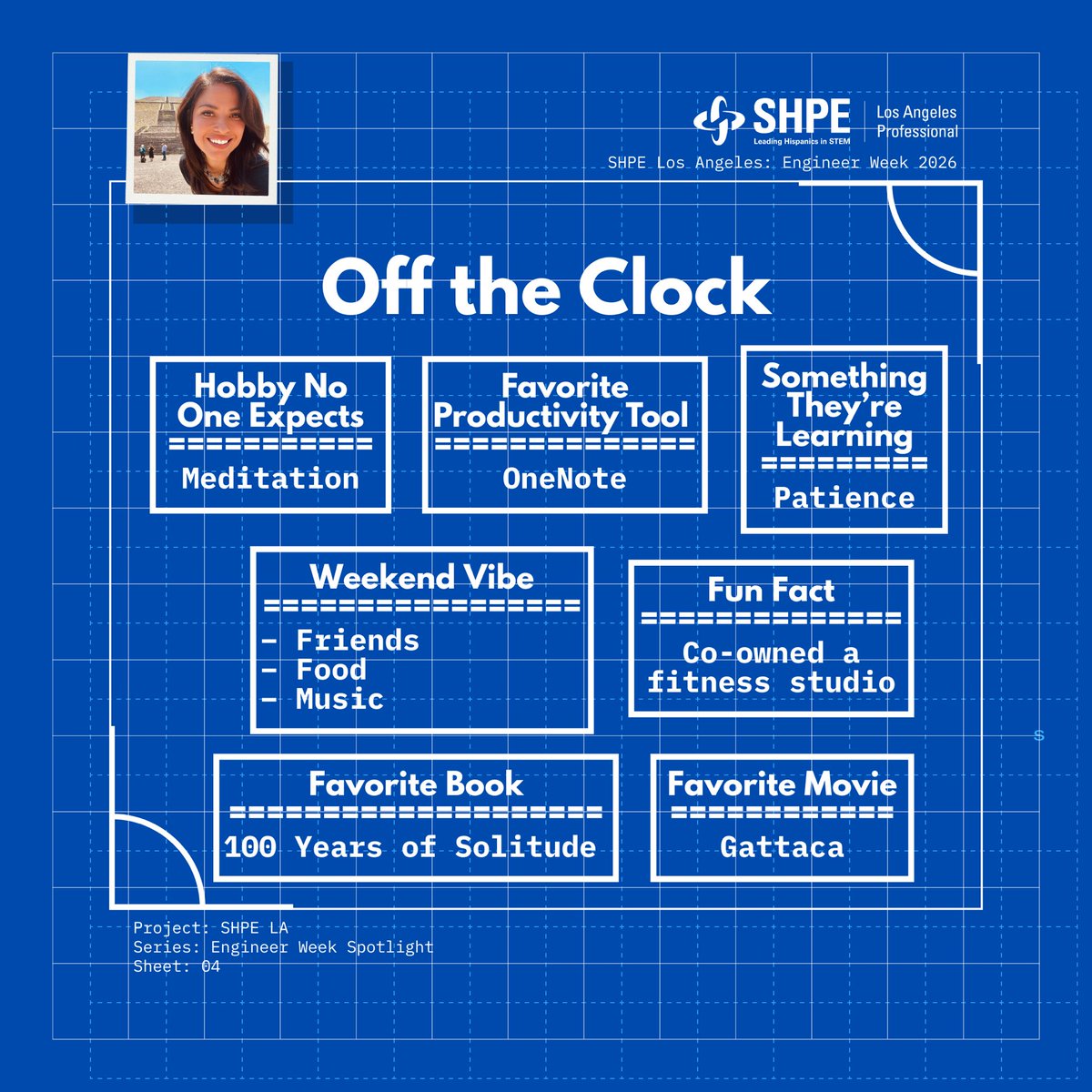 shpelosangeles's tweet photo. 🚀 Engineer Week Spotlight: Sonia Sanchez
Director of Client Services LA Water at AECOM &amp; SHPE LA Director of Fundraising &amp; Finance
“Racing a triathlon during South Africa’s ‘Day Zero’ reshaped how I think about infrastructure and sustainability.”
#EngineerWeek #SHPE #WomenInSTEM https://t.co/lfak1mpVWg