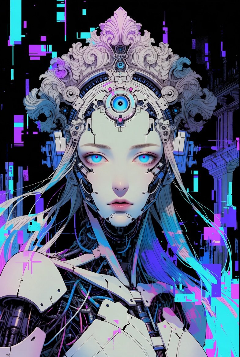AiKingslayer's tweet photo. Short Prompt time! Female Android in Baroque Style

Prompt⬇️

A cyberpunk baroque digital painting of a female android with a classical face, glowing eyes, and mechanical parts, in a dark, glitchy background. https://t.co/SHSbbhv4MO