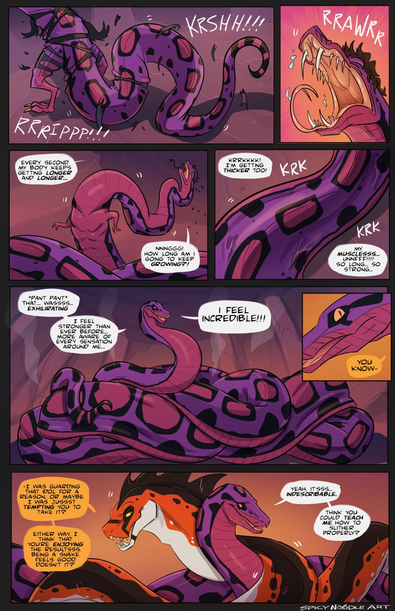 Sepharim discovers a mysterious snake idol in a serpent temple, and experiences a wonderfully slithery curse!

Commission for bsky.app/profile/sephar…

Good thing Zakk is there to help him learn the 'ropes' of being a snake!

#snake #transformation #zakk #sepharim #comic