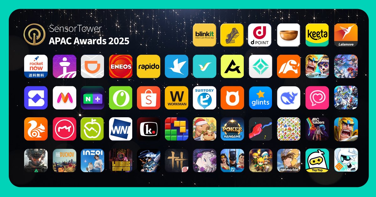 gamebiznews's tweet photo. Sensor Tower、「APAC Awards 2025」受賞タイトルを発表…ゲームは『# コンパス』と『ジージェネエターナル』『シャドバWB』が受賞

https://t.co/IZkG3qSpB1

#コンパス #ジージェネ #シャドバWB https://t.co/tGDC6b3Xr8