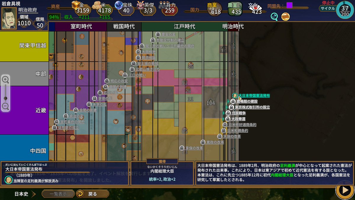 歴史イベントの開放、できました！🎉

ゲーム開発は、最初に作りたい画面イメージを持って開始するんですが、#日本史大戦 ではこれがまさにそれでした📺
ようやく…、長かった😭

全部のイベント埋めるのにまだまだ時間かかりますが💦