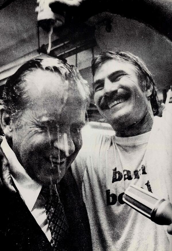 Ex-President Nixon has beer poured on him by Bobby Grich after Angels win first-ever division title in 1979:
