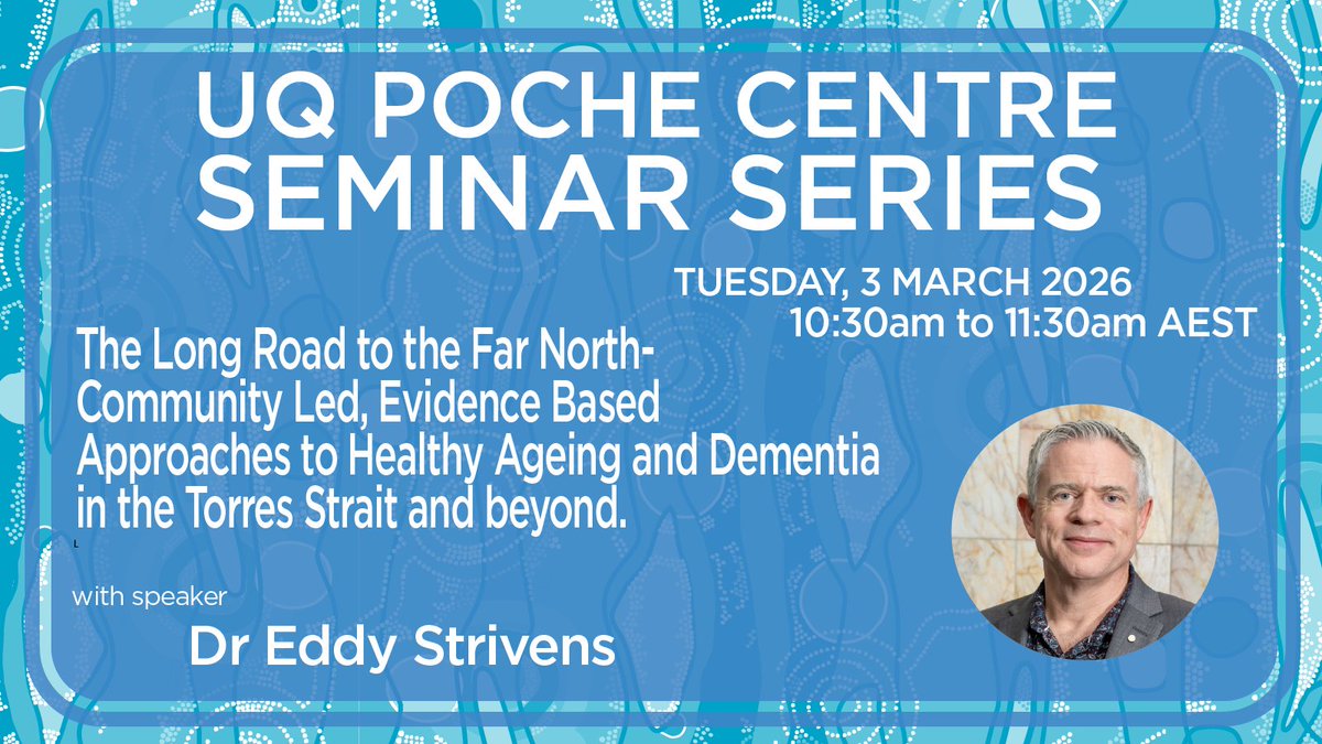 UQPoche's tweet photo. Join us next week as Dr Eddy Strivens leads a conversation on healthy ageing and dementia in the Torres Strait Islands and beyond.  

Register here: https://t.co/87Q6rCHiP3 

#TorresStraitIslands #Dementia #INDIGENOUS #Health https://t.co/TlcDkyzGB9