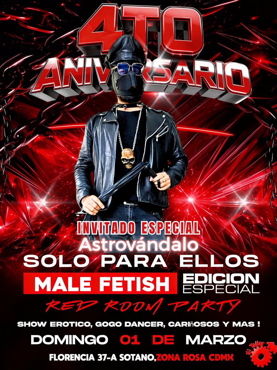 🔥 INVITADO ESPECIAL 🔥

Nos acompaña Astrovándalo (<a href="/Bitterking_A/">Astrovándalo</a>)
Dom ⛓ amante del Shibari y prácticas BDSM.

En el 4º Aniversario de Solo Para Ellos
tendrá un papel clave dentro de la producción como
Hoster Control de la noche, guiando y marcando la intensidad de los shows.