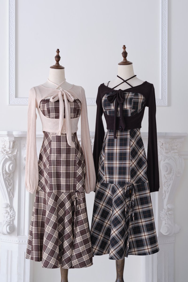 リボンファーボレロ×チェックロングワンピ のマネキン♡ 発売日：2/28