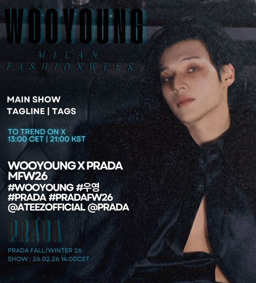 📣ウヨン、タグイベントのお知らせ PRADAのショーに参加するウヨンの