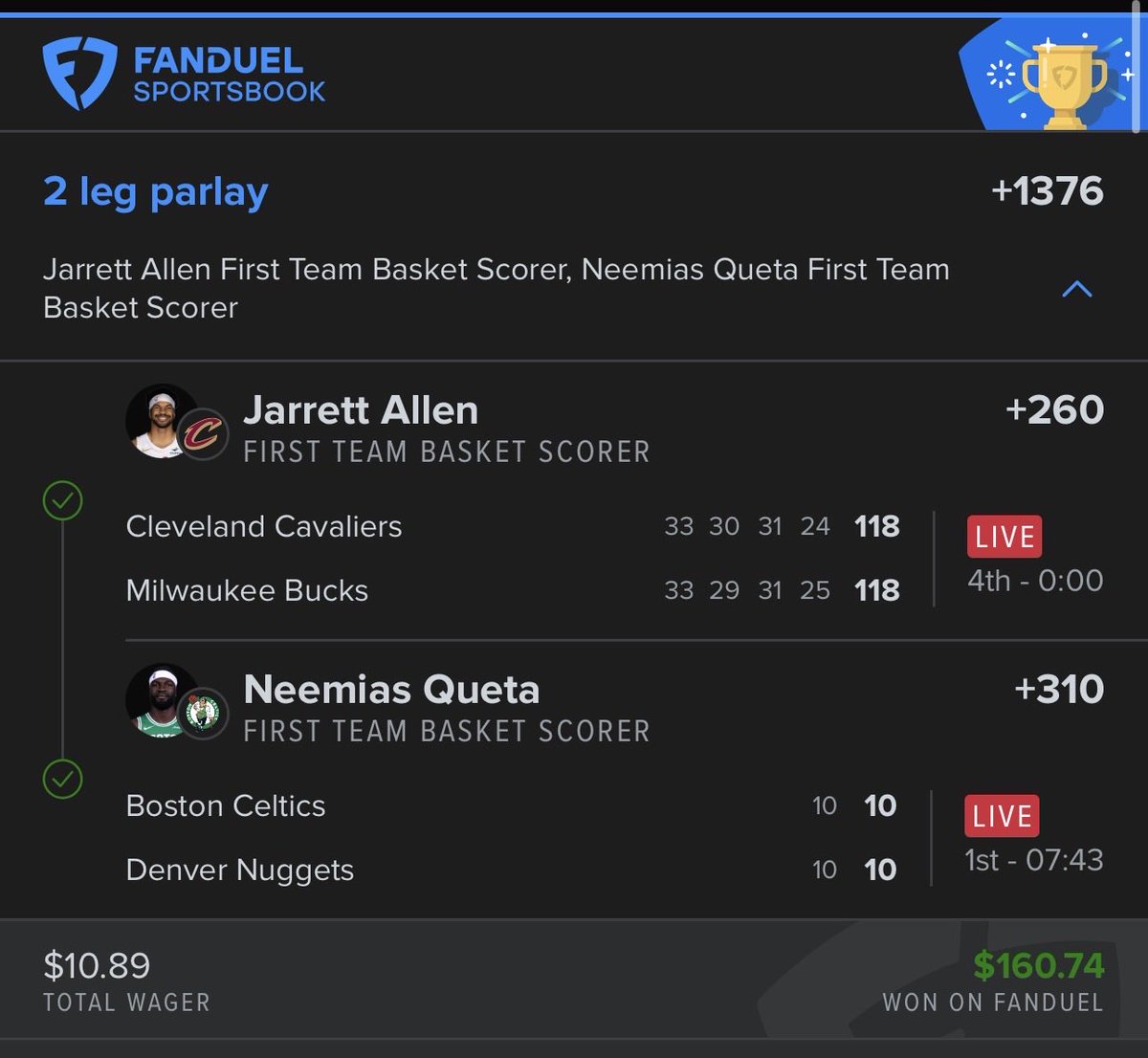 OGLeoWilson's tweet image. I’ve been on a crazy run all thanks to @JoeyWalkerPicks first basket sheets! You the 🐐 coming with these at the right time 🙌🏽✅✅✅✅✅✅🔥🔥🔥🔥