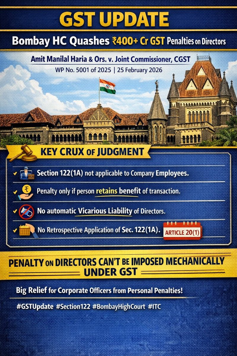 carajendra89's tweet image. #GSTUpdate #BombayHighCourt Quashes ₹400+ Cr Personal Penalties on Directors of Shemaroo Entertainment Limited

#GSTUpdate #Section122 #ITC #BombayHighCourt #GSTLitigation #TaxJudgment