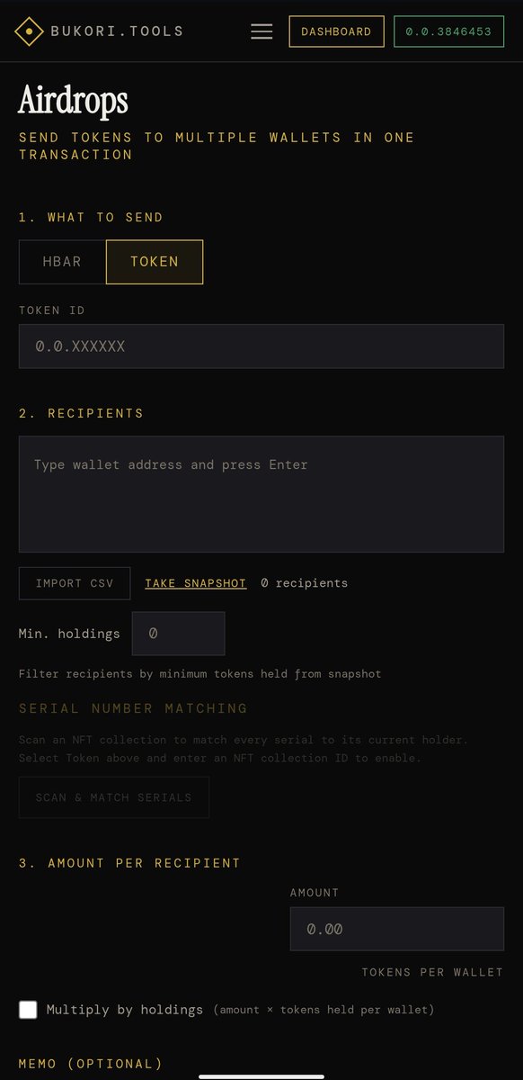 Kurokojin's tweet photo. The Bukori airdrop tool on Hedera can now do all kinds of cool stuff.
Pending airdrops, aka notification for recipients to associate and accept.
Min requirement NFTs in target collections to determine airdrop eligiblity.
Serial number matching across different logic. Aka 1:1 but also if the sending or receiving NFT collections are different sizes it will still match serials correctly and send.
All features are compatible with each other.