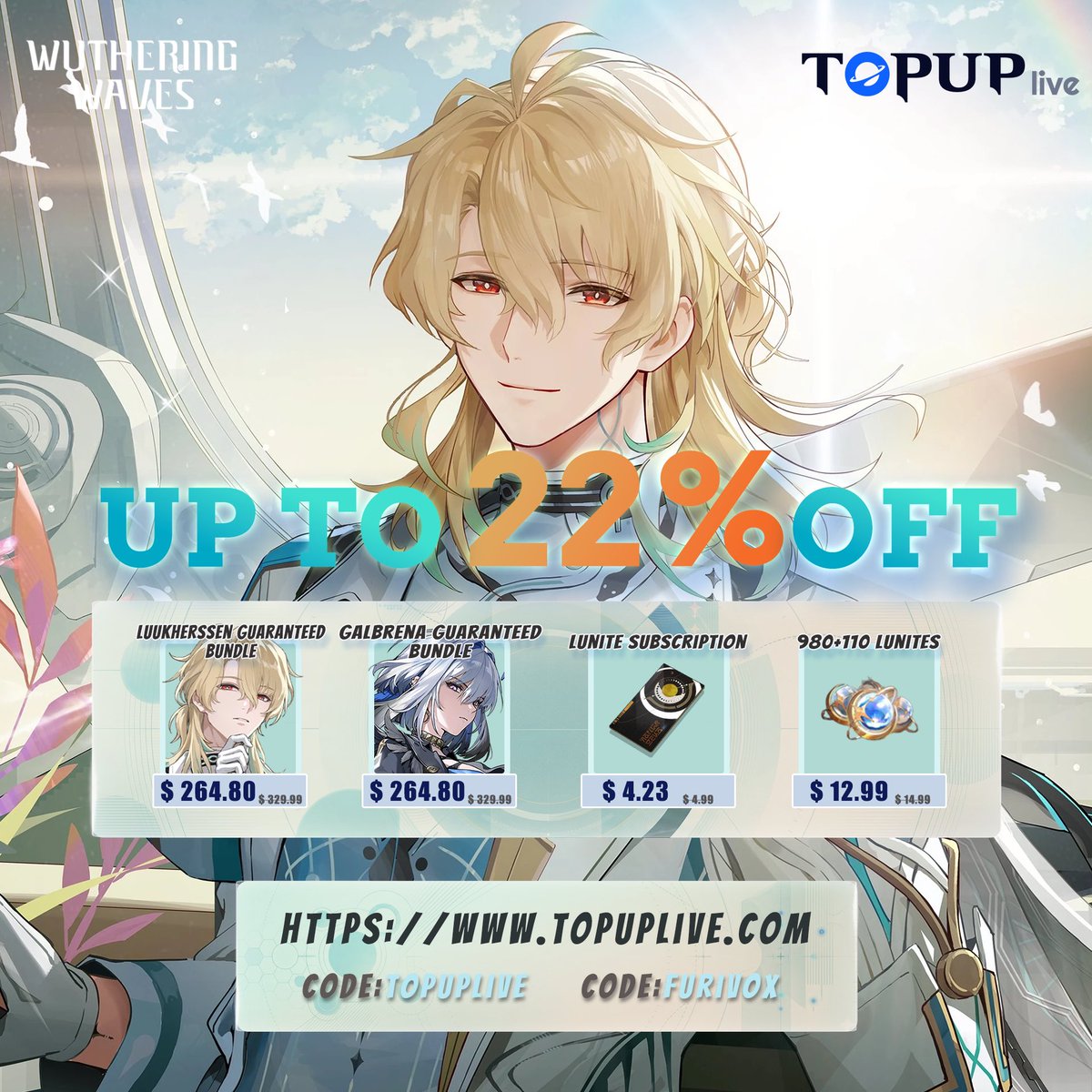 🥳Luuk Herssen is here! Don’t miss out!

🚀 Get UP TO 22% OFF on all Wuthering Waves top-ups at Topuplive! 

✨ Safe, Instant Delivery, and 100% Secure.

🔥 Use Code: [topuplive] or [furivox]

👇 Top up here: topuplive.com/wuthering-wave…

#WutheringWaves #LuukHerssen