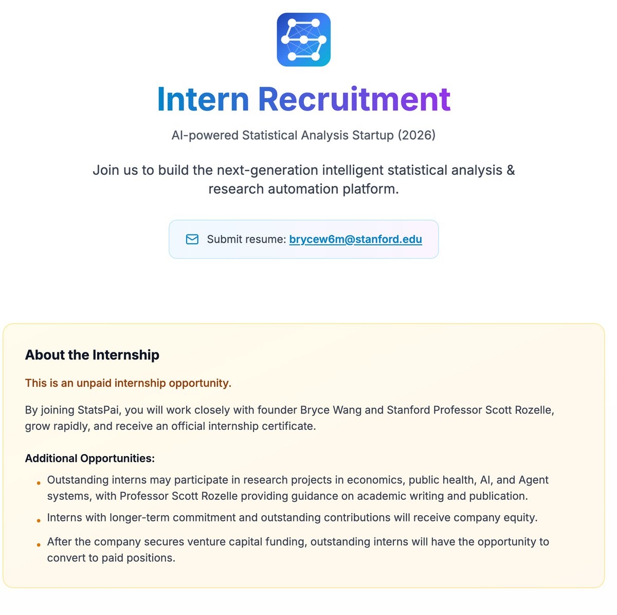 bryceWCoPaperAI's tweet photo. 🚀 https://t.co/T456TQsGMv: We’re building an AI-powered research &amp; analytics startup and hiring interns across product, full-stack, marketing, UX, stats tooling &amp; ops!
📍 Work directly with the team, grow fast, and accelerate the empirical research.
https://t.co/F3o8SYKHq6 https://t.co/V9Gay91XsT