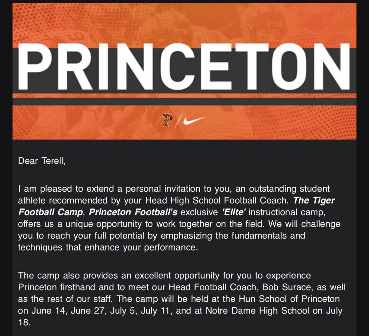 Terellbrent's tweet photo. Thank you @SVerbit for the camp invite, i’m so ready to come show my talent, and meet the coaches. @PrincetonFTBL @CoachBobSurace
@Coachkeg71
#widereciver
#football #AGTG https://t.co/ku72Cplchr