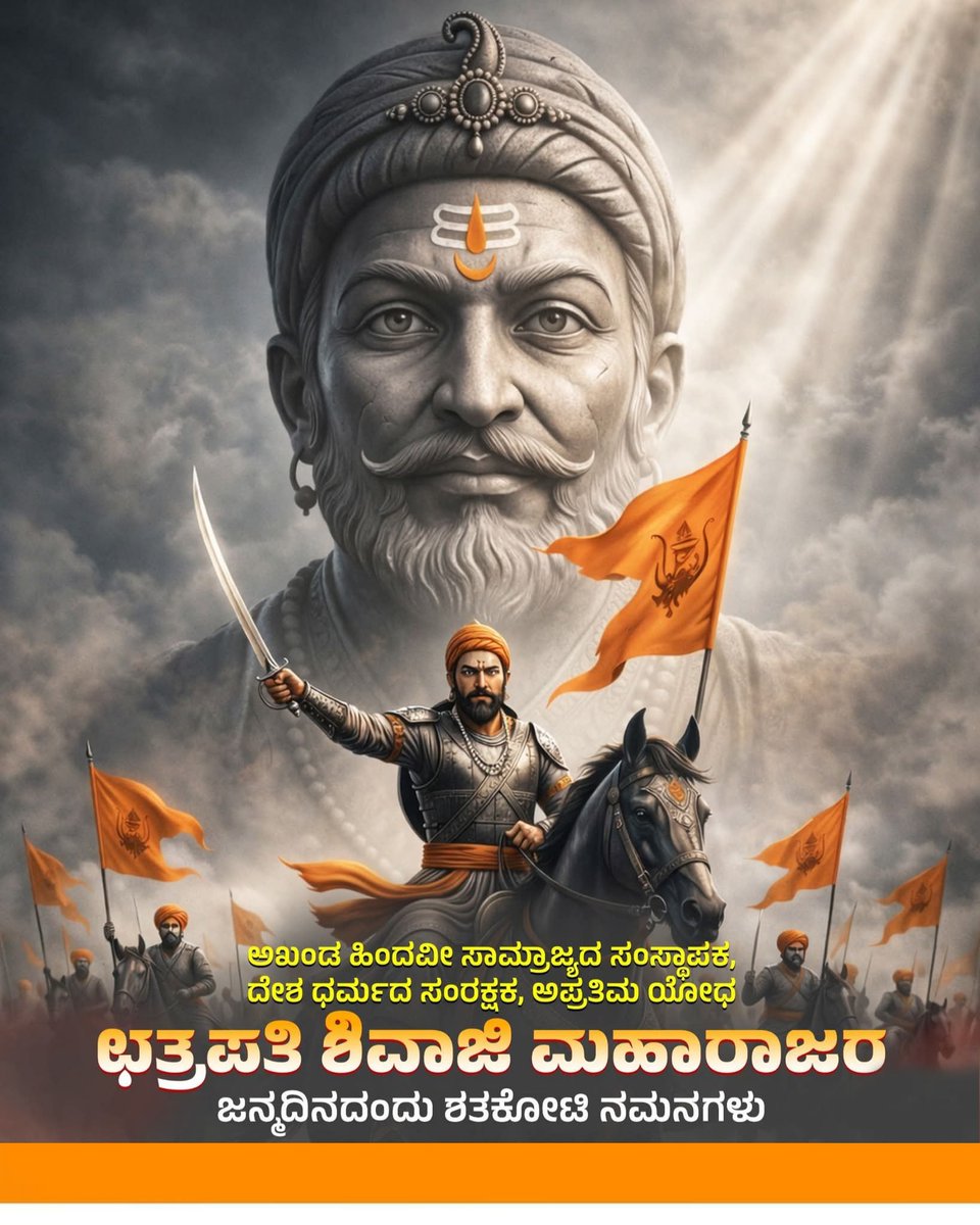 SunilPatil27482's tweet photo. ಭಾರತದ ಧರ್ಮ - ಪರಂಪರೆಯ ರಕ್ಷಕ, ಹಿಂದೂಗಳ ಸ್ವಾಭಿಮಾನವನ್ನು ಎತ್ತಿ ಹಿಡಿದ ಅಪ್ರತಿಮ ವೀರ ಯೋಧ, ಹಿಂದವೀ ಸ್ವರಾಜ್ ಸ್ಥಾಪಕ, ಹಿಂದೂ ಹೃದಯ ಸಾಮ್ರಾಟ್ ಛತ್ರಪತಿ ಶಿವಾಜಿ ಮಹಾರಾಜರ ಜಯಂತಿಯಂದು ಗೌರವ ಪೂರ್ವಕ ಪ್ರಣಾಮಗಳು. 🚩🚩🕉️🙏🙏

#ShivajiMaharaj 
#ShivajiJayanti2026 https://t.co/ENitCBdsdW